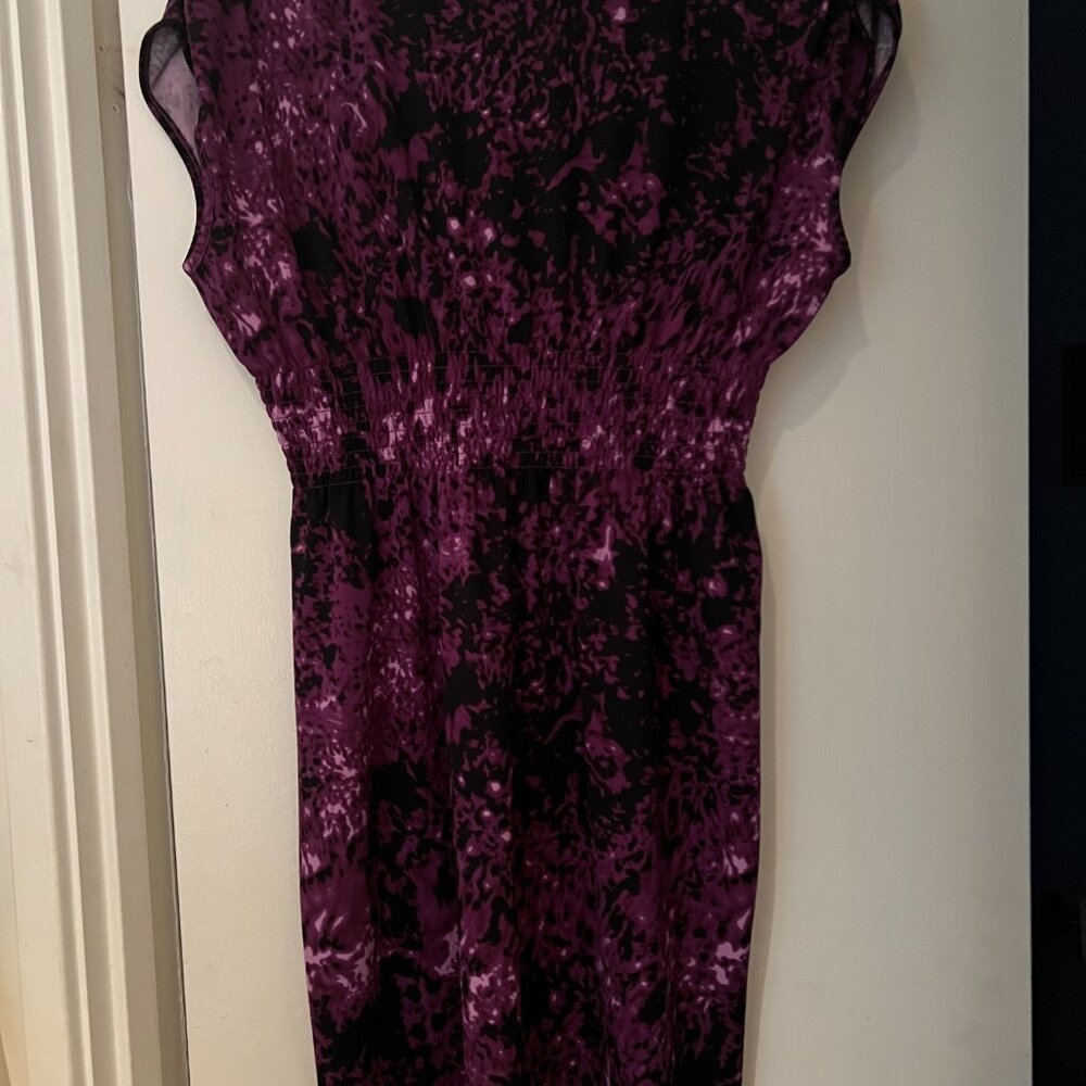 Kensie Casual Dress or Top Black PurpleAbstract Pattern Dolman Sleeves Mini